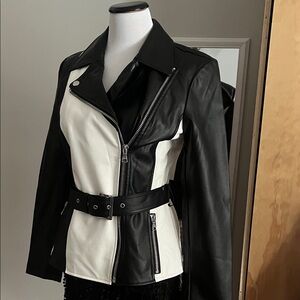 INC International Concepts Black and White Faux Leather Jacket